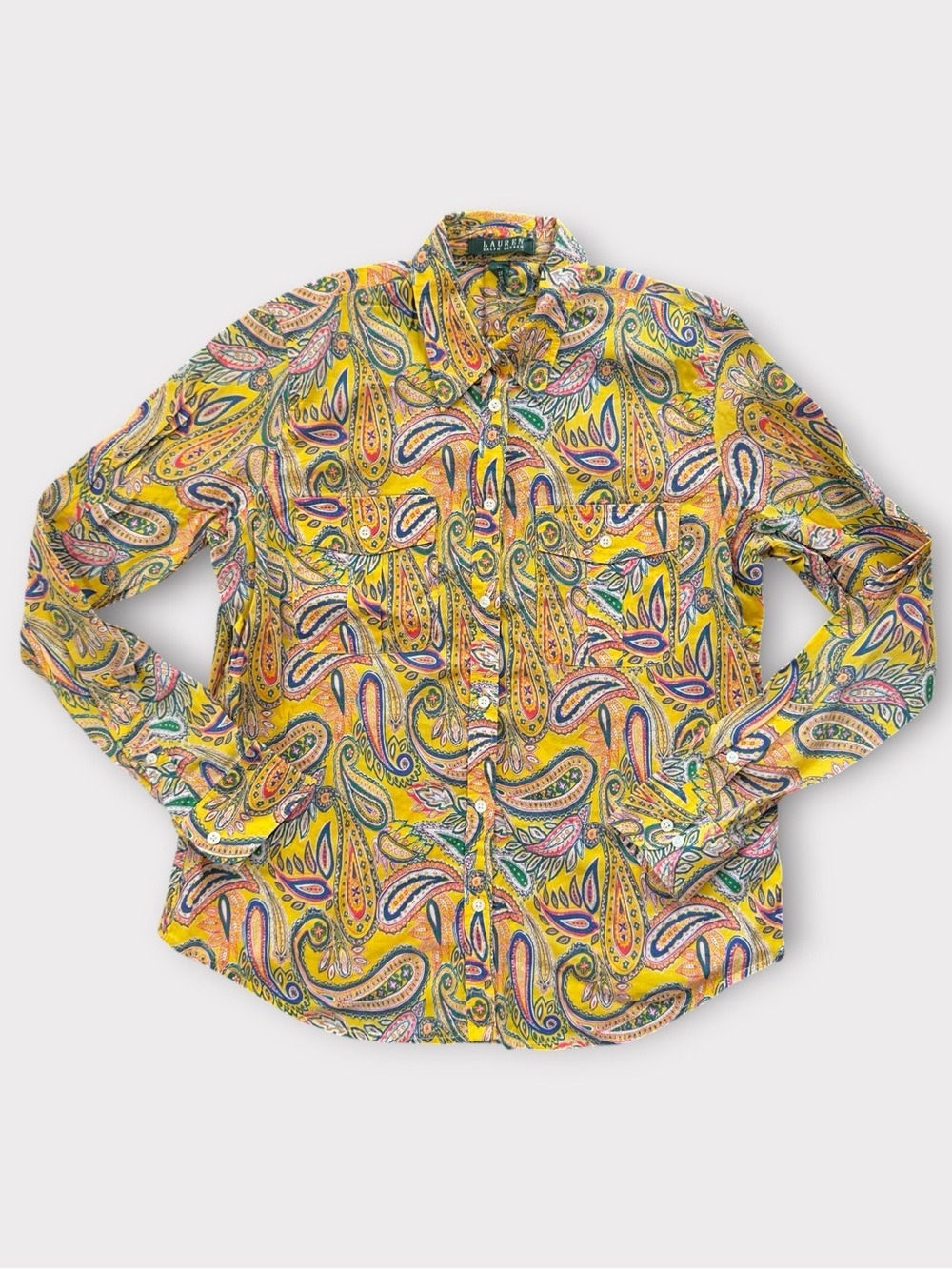 Ralph Lauren Yellow Paisley Button-Down Blouse